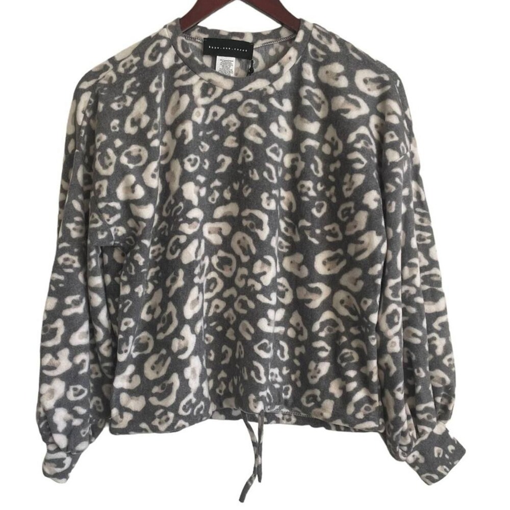 Know One Cares Women Indie Sleaze Leopard Print Sweatshirt S Gray Animal Lounge